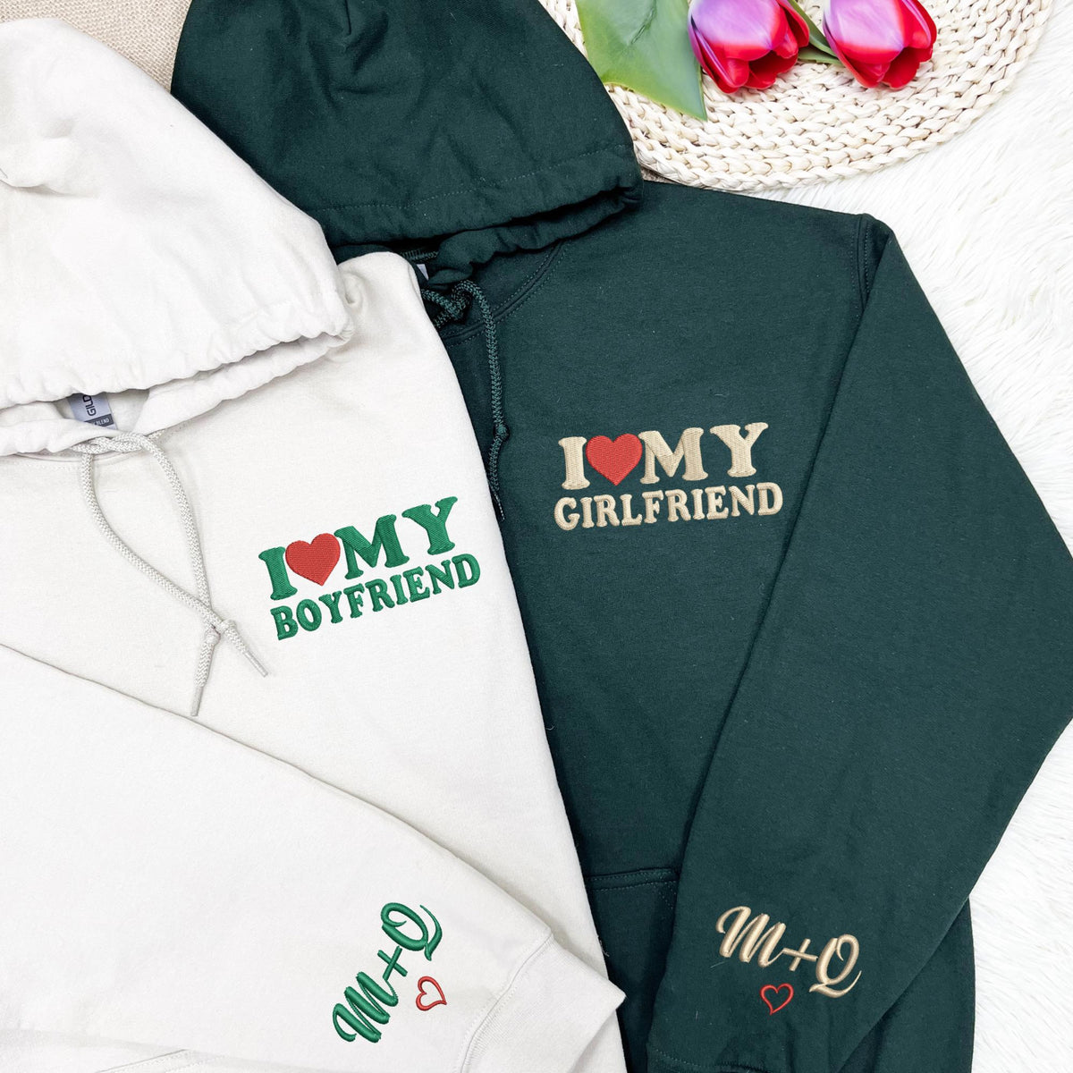 Embroidered I Love My Girlfriend Shirt, Couple Matching Shirt, Personalized Couple Shirt Name, Valentines Gift For Him Her
