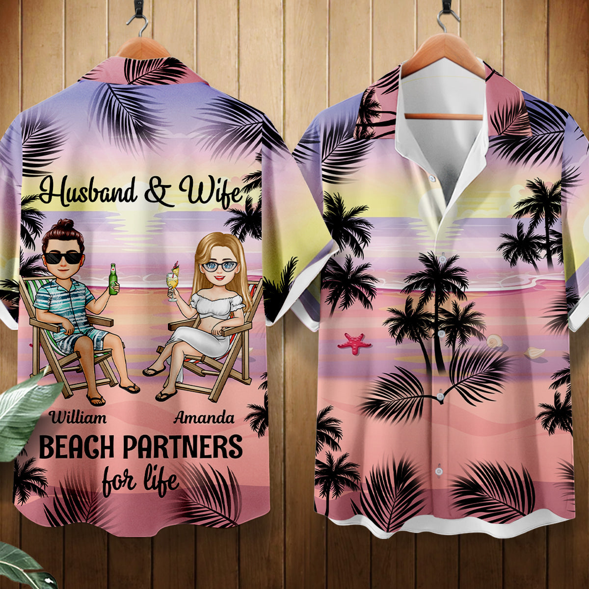 Husband And Wife Beach Partners For Life - Personalized AOP Hawaiian Shirt - Gift For Couple, Summer Vacation
