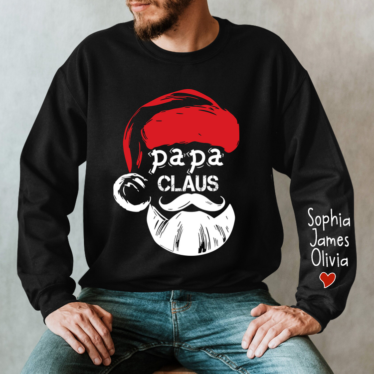 Merry Christmas Papa Claus - Personalized Front & Sleeves Shirt - Christmas Gift For Dad, Grandpa