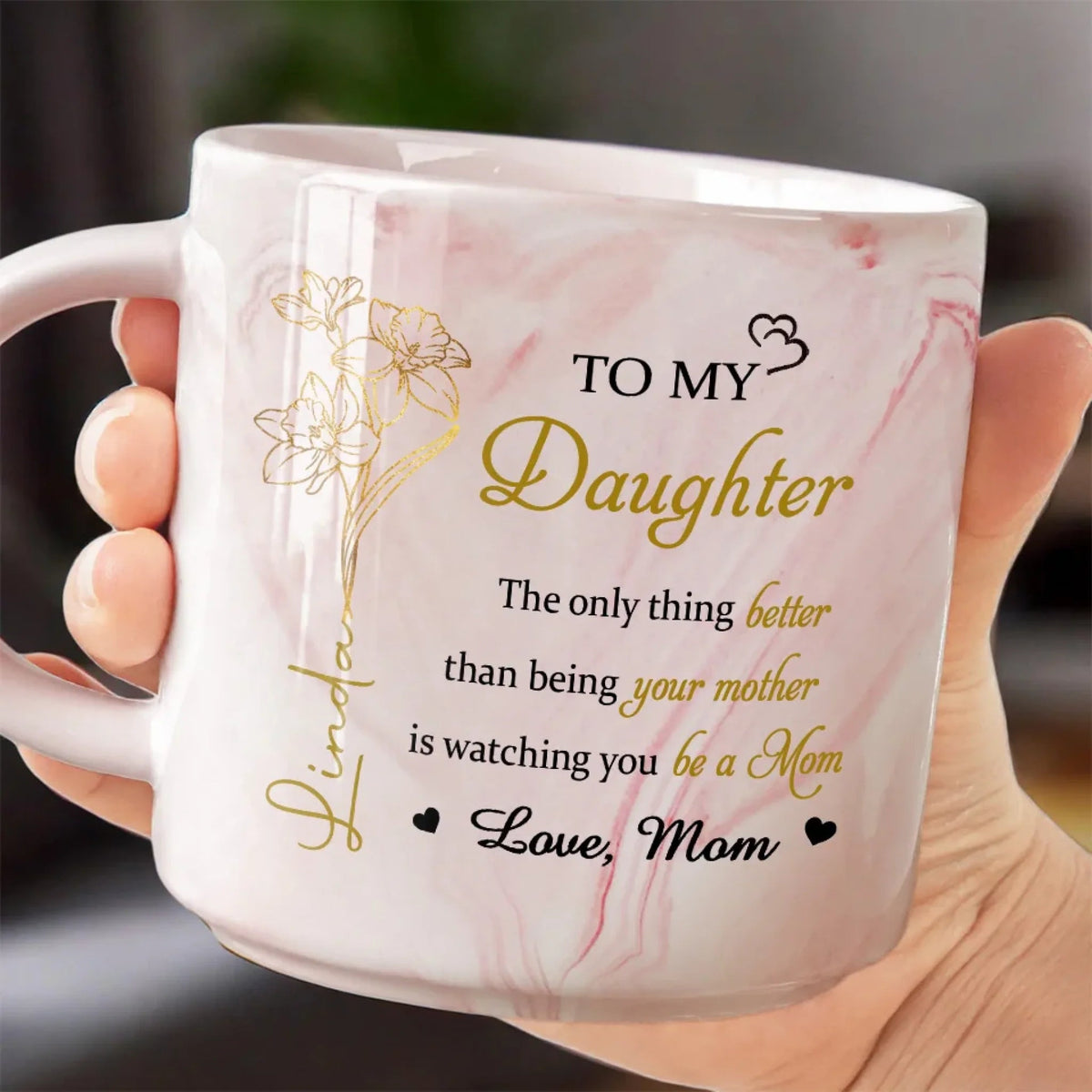 To My Daughter Watching You Being A Mom - Personalized Marble Mug - Gift For Daughter On Mother's Day