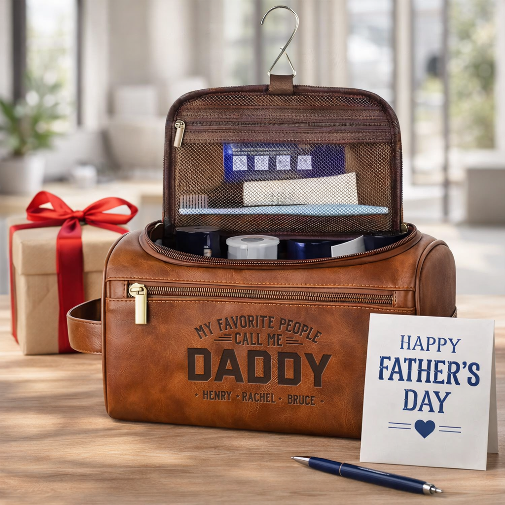 My Favorite People Call Me Dad - Personalized Leather Toiletry Bag - Gift For Dad, Grandpa, Father's Day Gift