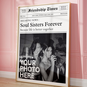 Custom Newspaper Print, Personalized Best Friends Wall Art, Retro Bestie Birthday Gift, Friendship Gift, Roommate Decor, Girl Dorm Decor