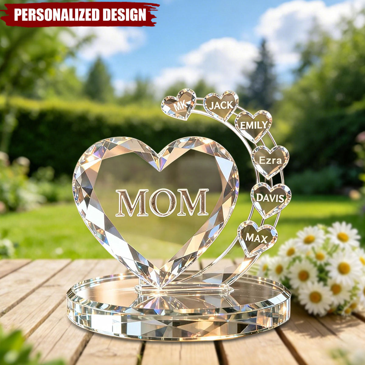 Personalized Heart Acrylic Plaque With Family Names For Mother's Day Grandma