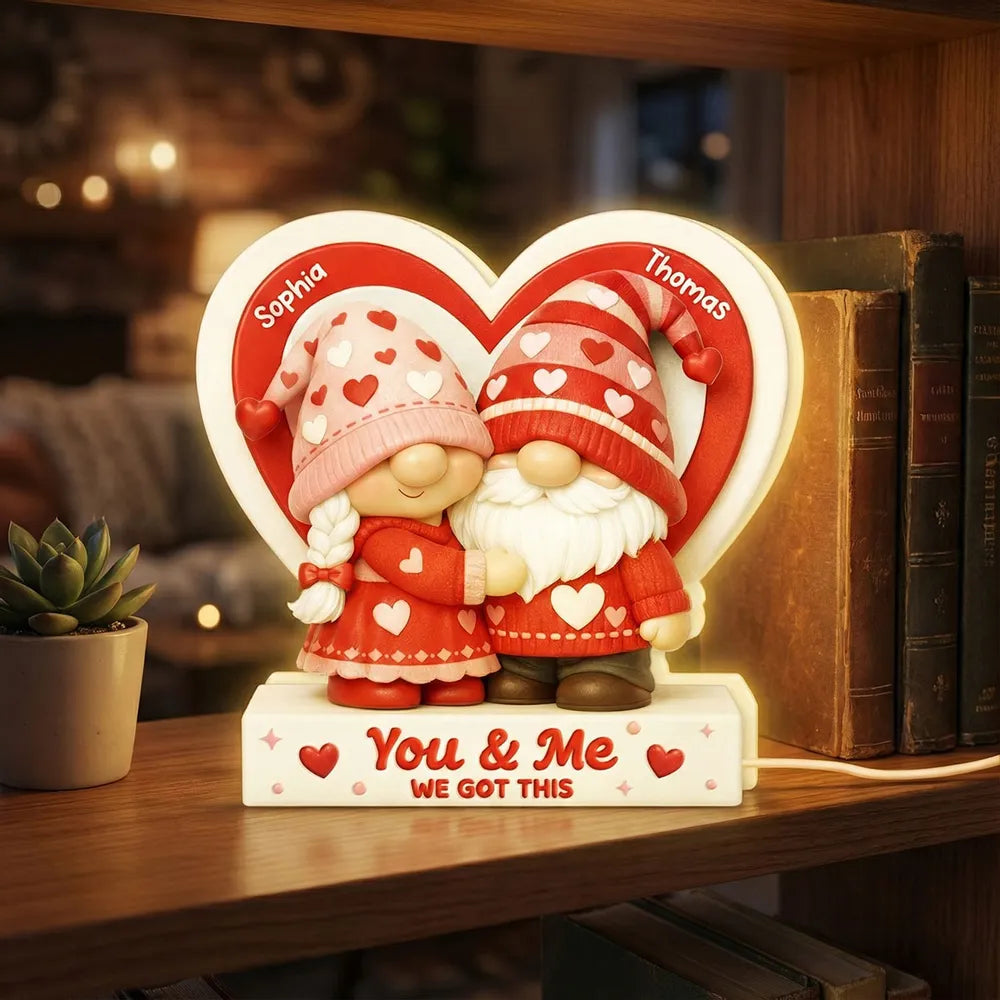 Eternal Love Gnome Couple - Personalized Acrylic Light Box - Valentine's Day Gift For Couple, For Him, For Her