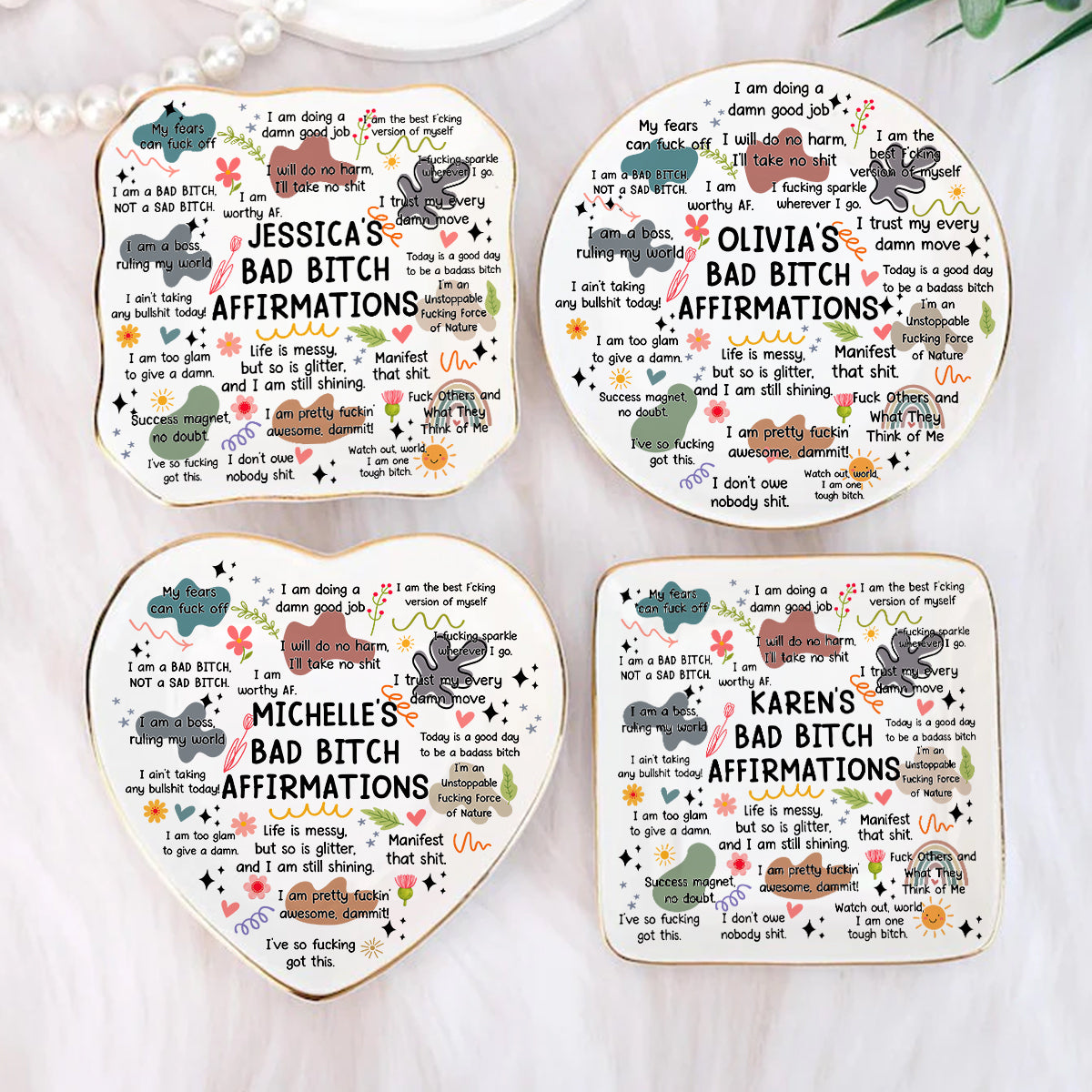Swear Affirmations Ring Dish - Funny Birthday Gift for Friends, Besties, Coworkers