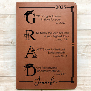 Bible Verses For Graduation - Personalized Graphic Leather Journal - Graduation Gift