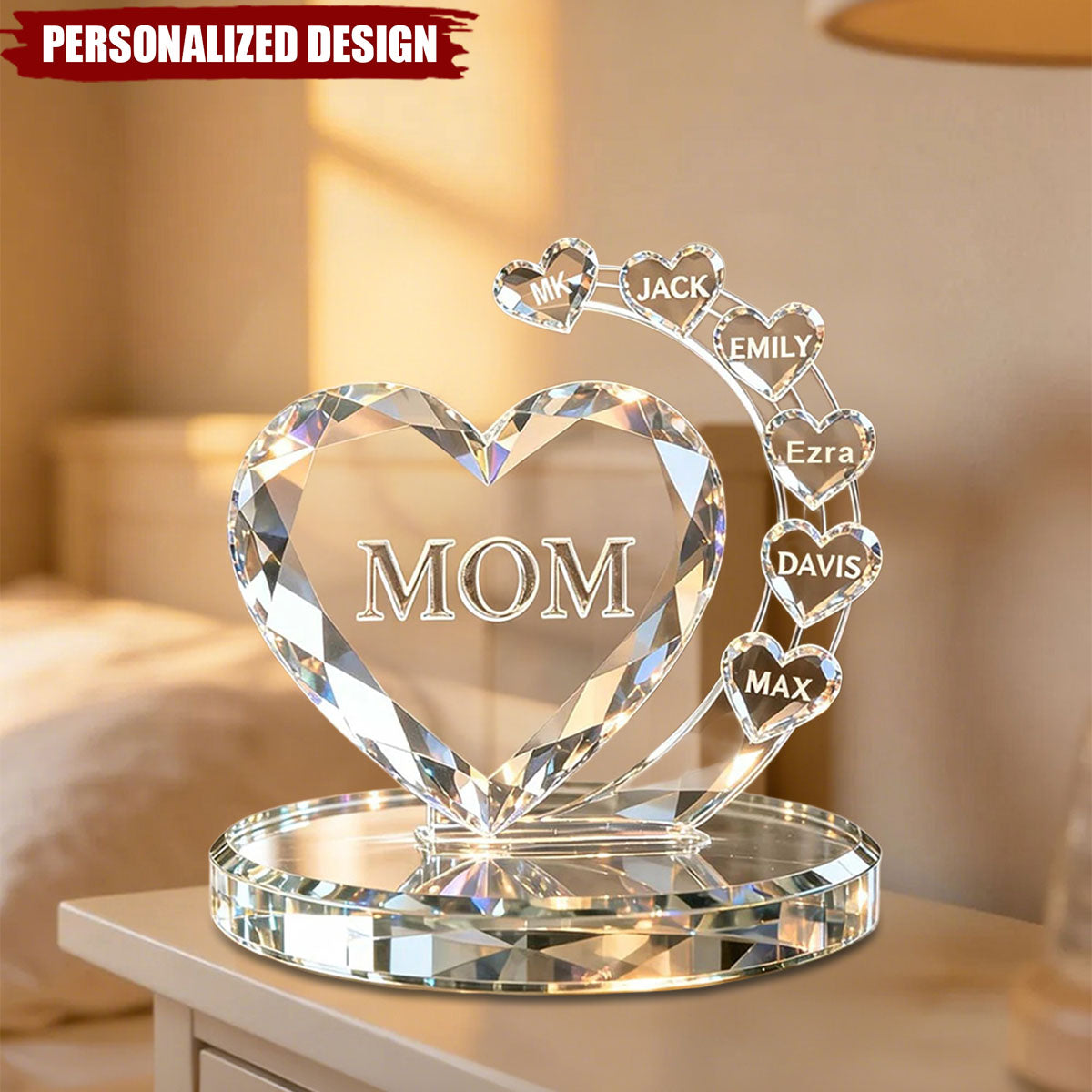 Personalized Heart Acrylic Plaque With Family Names For Mother's Day Grandma