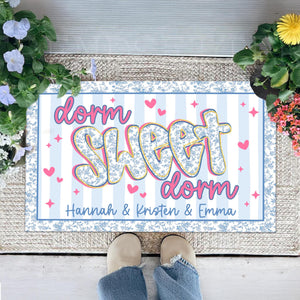 Custom Name Blue Chinoiserie Dorm Doormat, Dorm Sweet Dorm, Roommate Name Doormat, College Apartment Decor, Housewarming Gift, Student Gift