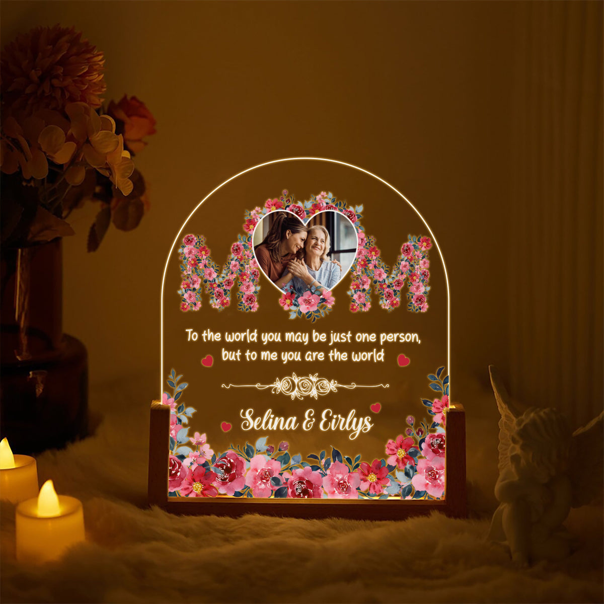 Personalized Mom Flower with Kids Names Plaque Light, Gifts for Mom, Grandma, Mother's Day Gift