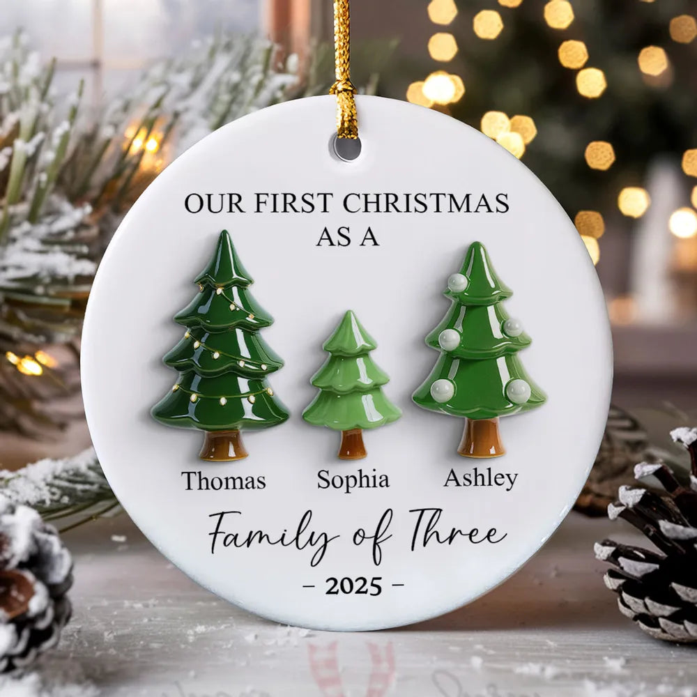First Christmas As Family Christmas Tree 3D Effect - Personalized Ceramic Ornament - Christmas Decor For Family