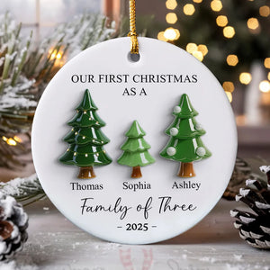 First Christmas As Family Christmas Tree 3D Effect - Personalized Ceramic Ornament - Christmas Decor For Family