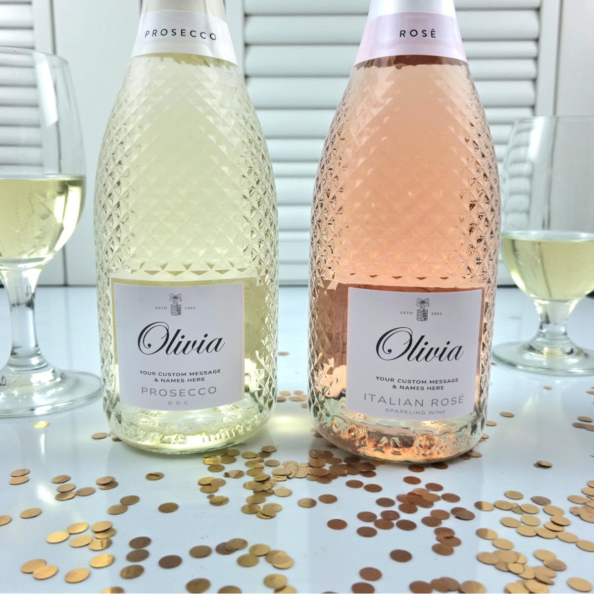 Personalized Name & Message Prosecco Bottle Wine Champagne Label Stickers Birthday Christmas Wedding