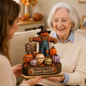 Grandma's Pumpkin Patch Scarecrow - Personalized 2-Layered Wooden Plaque - Halloween Fall Decor for Her
