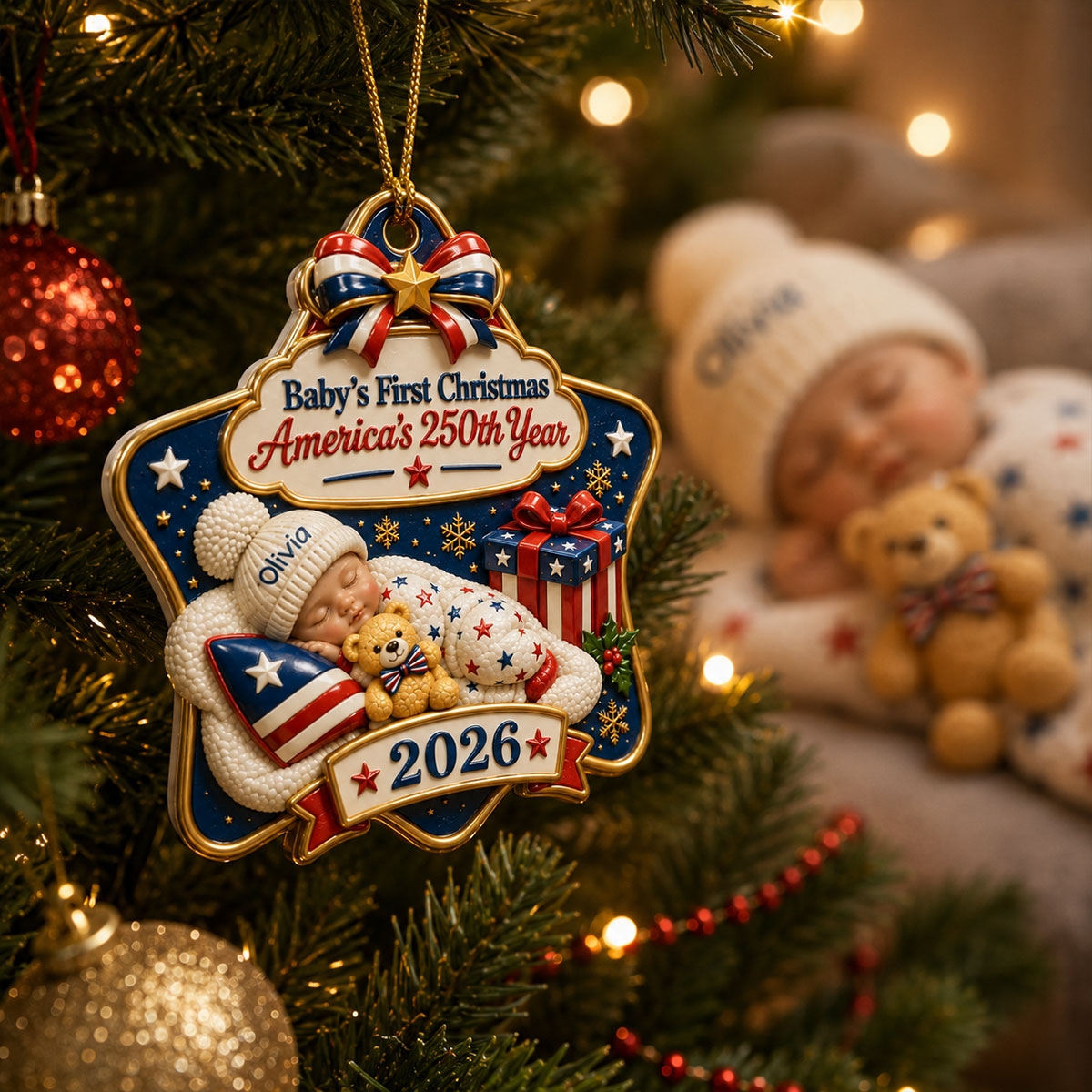 Freedom Baby's 1st Christmas Newborn Ornament- Real 3D Raised Ornament