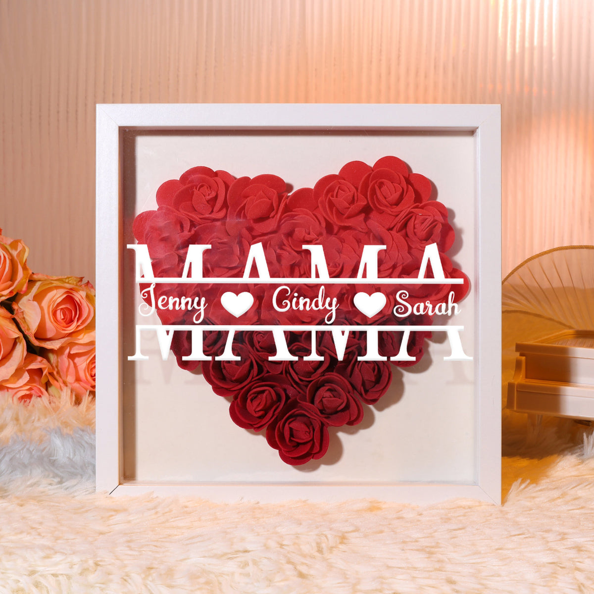Mama & Kids Name - Custom Flower Frame Box - Gift For Mom, Mother's Day Gift