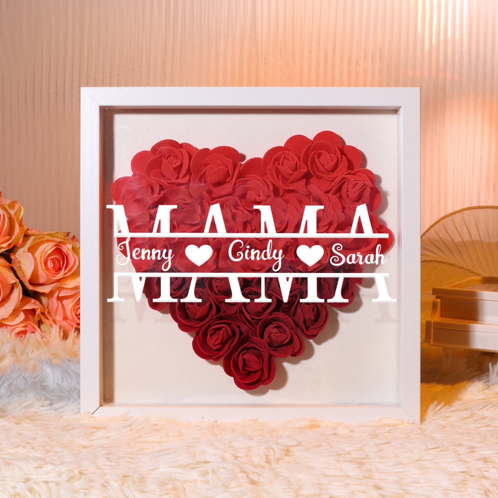 Mama & Kids Name - Custom Flower Frame Box - Gift For Mom, Mother's Day Gift
