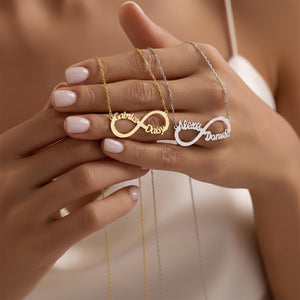Infinity Name Necklace, Couples Pendant, Anniversary Jewelry for Her, Mothers Day Necklace, Mom Daughter Name Pendant