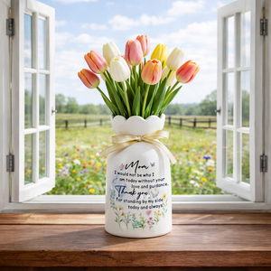 Floral Ceramic Vase with Mom Quote, Decorative Flower Vase, Gift for Mother's Day
