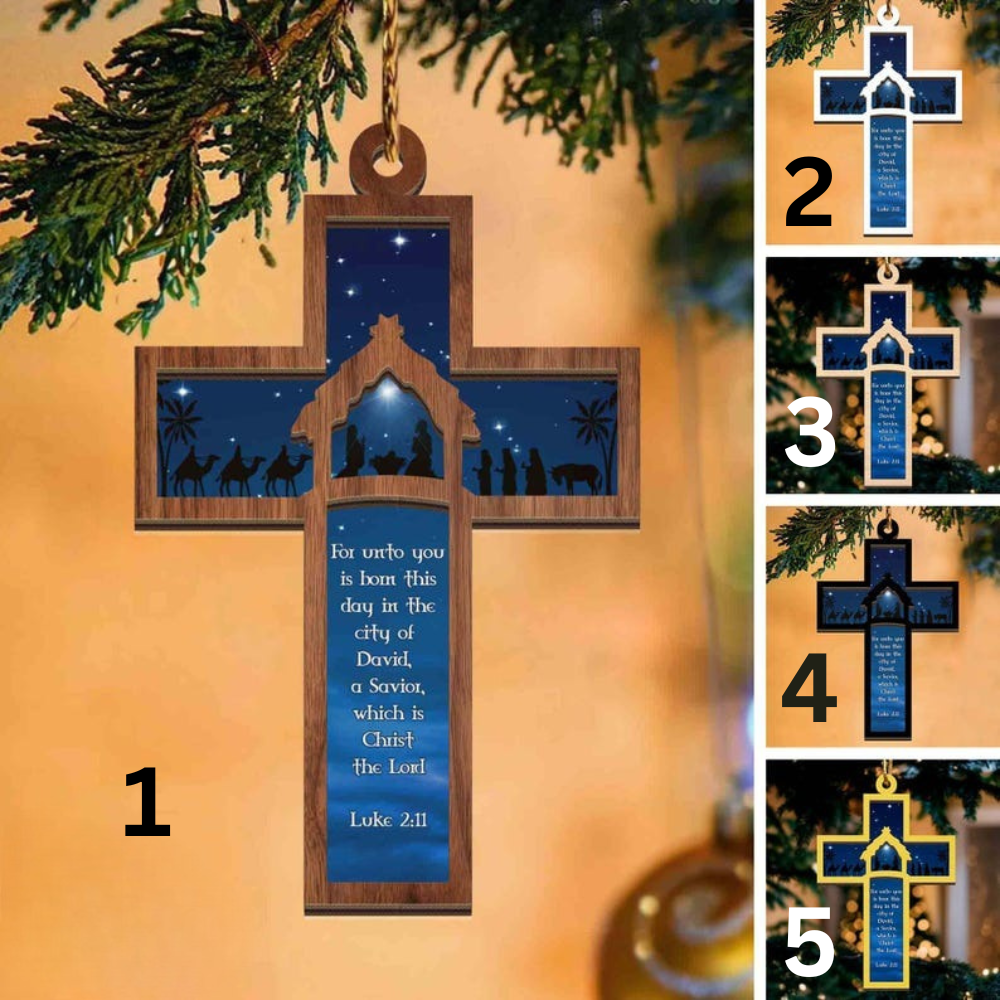 Nativity Cross Scripture Christmas Ornament, Nativity Scene Suncatcher, Religious Ornament Luke 2:11 Nativity Ornament, Church Group Gift