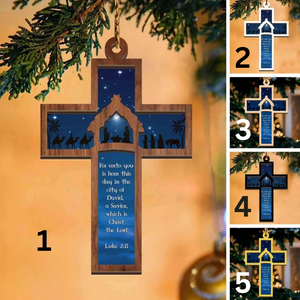 Nativity Cross Scripture Christmas Ornament, Nativity Scene Suncatcher, Religious Ornament Luke 2:11 Nativity Ornament, Church Group Gift