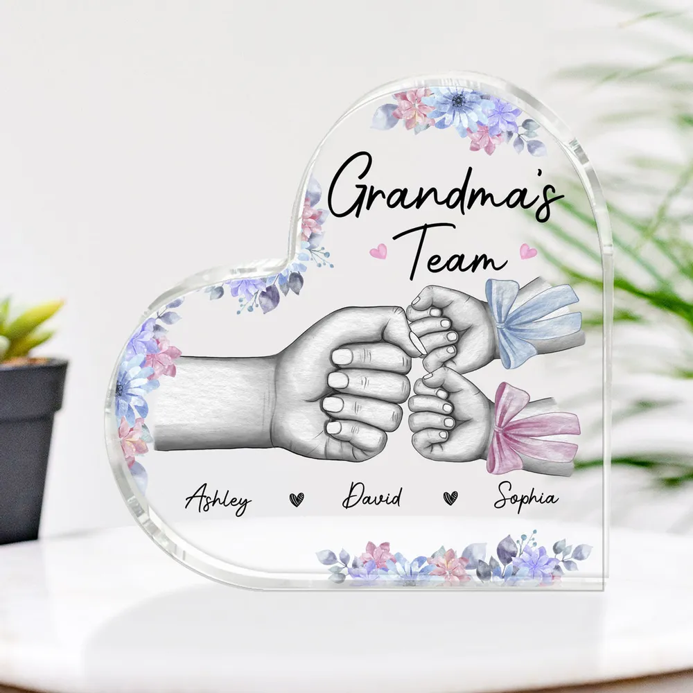 Mom's Team Fist Bump With Bows - Personalized Heart Shaped Acrylic Ornament - Gift For Mom, Mother's Day, Birthday Gift