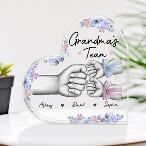 Mom's Team Fist Bump With Bows - Personalized Heart Shaped Acrylic Ornament - Gift For Mom, Mother's Day, Birthday Gift