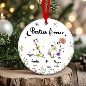 Sisters Besties Friends Zodiac Birth Month Flowers - Personalized Ornament - Christmas Gift, Birthday Gift For Sisters, Besties, BFF