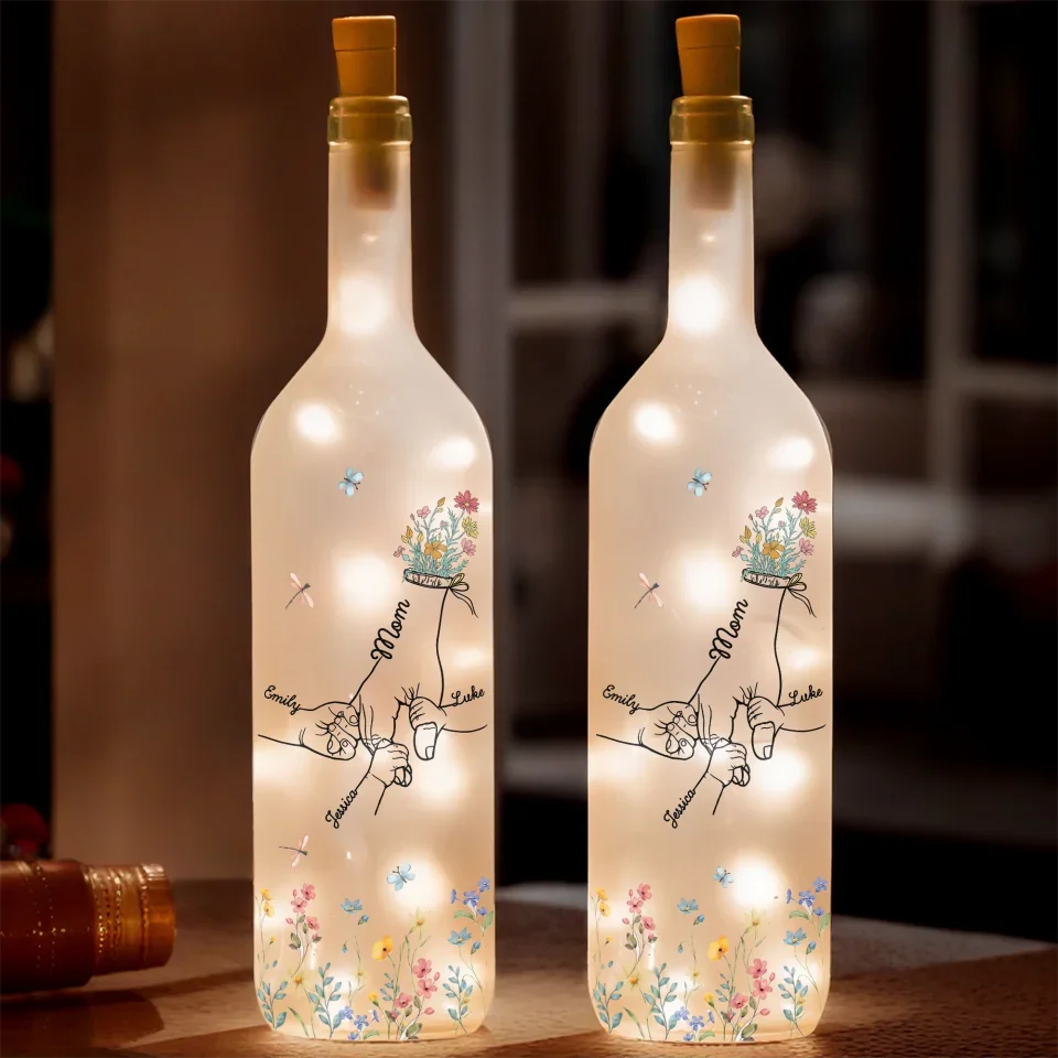 Mom & Kids Holding Hands - Personalized Bottle Lamp - Gift For Mom, Mother's Day, Birthday Gift