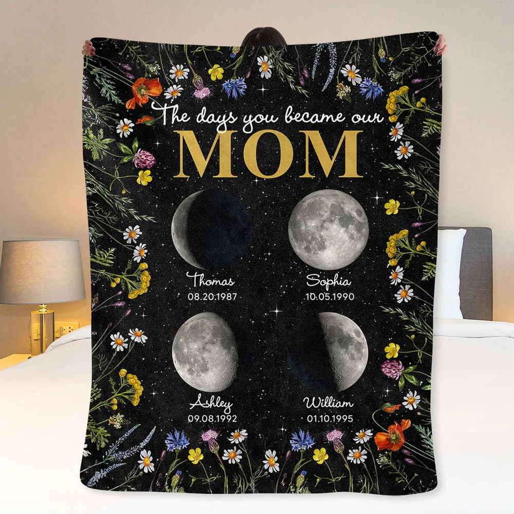 The Day You Became My Mom Custom Moon Phase - Personalized Blanket - Gift For Mom, Mother's Day, Birthday Gift