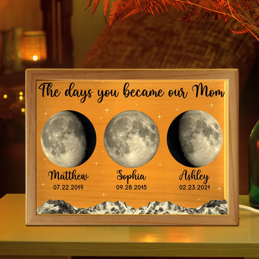 The Day You Became My Mom Custom Moon Phase - Personalized Light Frame - Gift For Mom, Mother's Day, Birthday Gift
