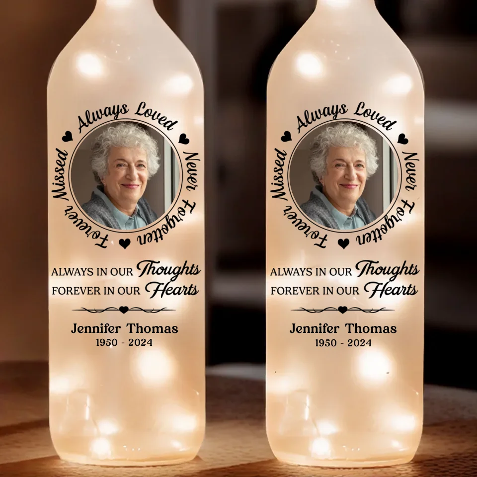 Forever In Our Heart Memorial Photo - Personalized Bottle Lamp - Memorial Gift