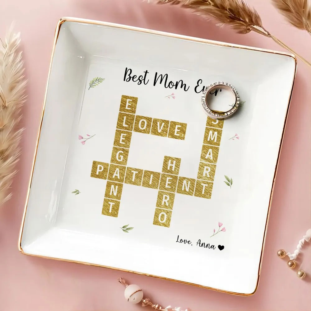 Best Mom Ever Appreciation Crossword Art - Personalized Jewelry Plate - Gift For Mom, Mother's Day, Birthday Gift