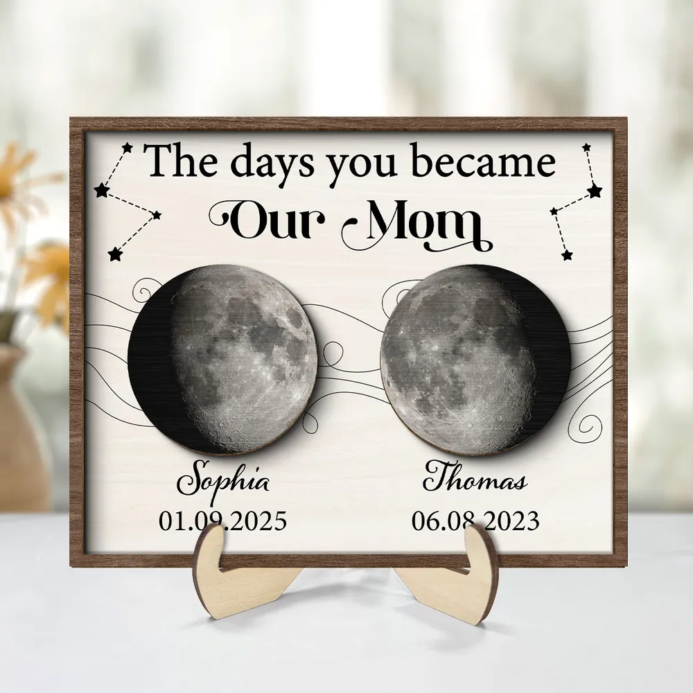 The Day You Became Mom - Personalized Layered Wooden Picture Frame - Gift For Mom, Mother's Day, Birthday Gift
