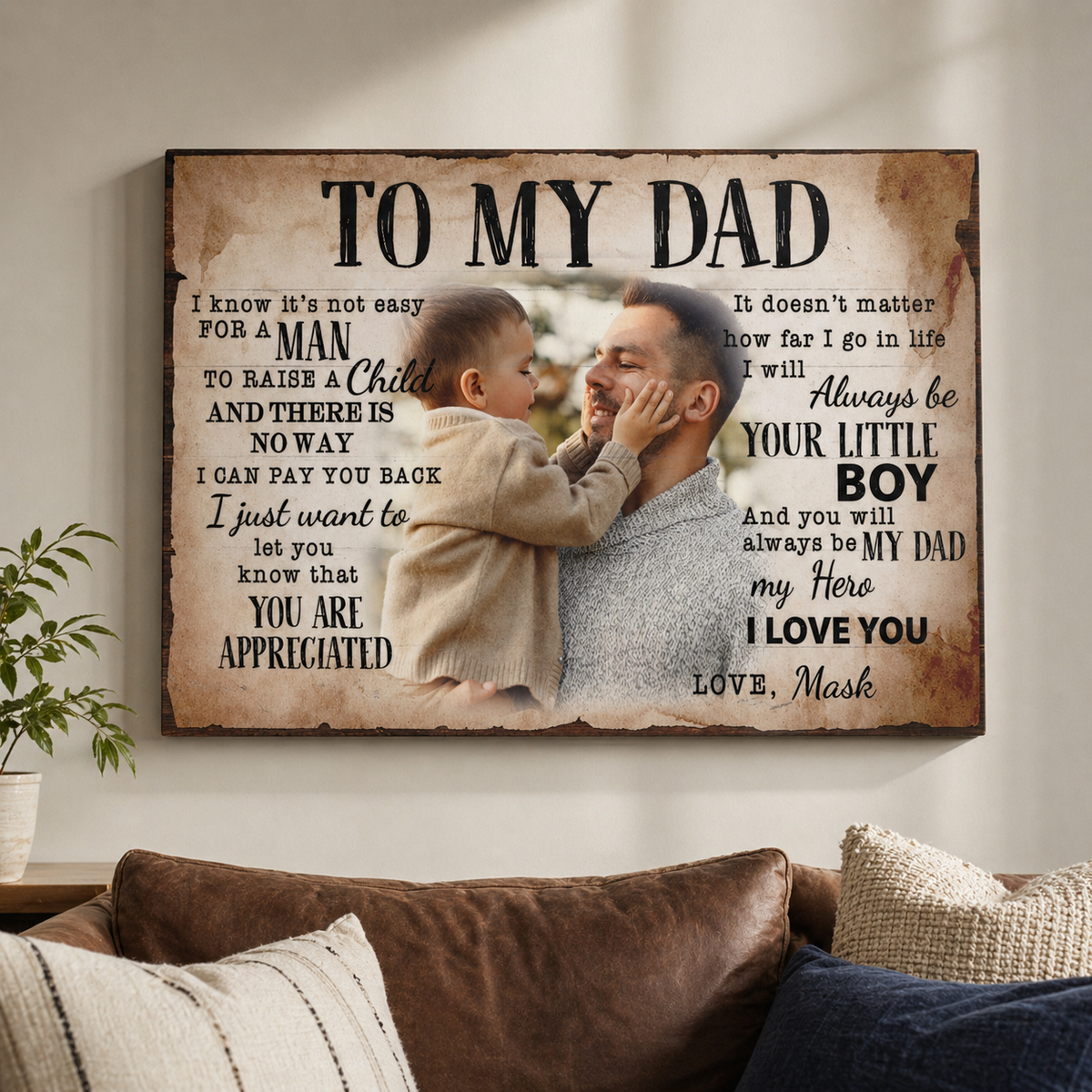Personalized Canvas Prints For Dad, Custom Photo And Name, Gift For Dad, Father's Day Gift, Love Dad, To My Dad