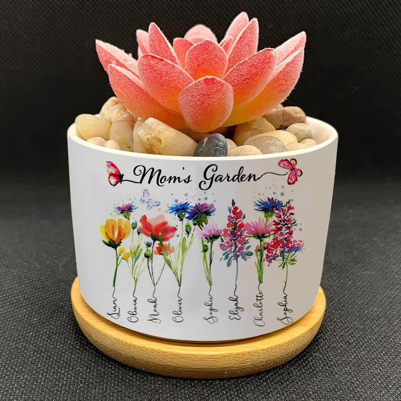 Personalized Grandma's Garden Outdoor Flower Pot With Grandkids Name and Birth Flower For Mother's Day