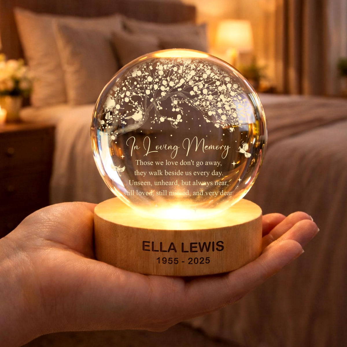 Custom Memorial Crystal Ball LED Light Lamp Mom Loss Gifts, Dad Remembrance, Loss of Father Gift, Sympathy Keepsake