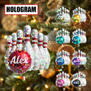 Personalized Bowling Christmas Ornament Tree Hanging Decor Flat 2D Acrylic Custom Bowling Ball & Pins Gift for Bowlers Teams Leagues Friends