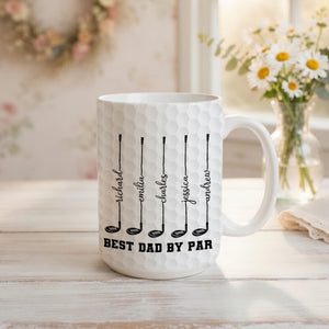 Custom Best Dad By Par Mug, Personalized Golf Gift For Men, Fathers Day Golfer Coffee Cup, Papa Present, Funny Husband Birthday Drinkware