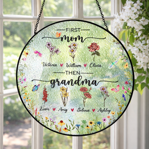 Personalized Birth Flowers Stained Glass Suncatcher, First Mom Now Grandma Garden Gift,Mother's Day Gift For Mom,Grandma Gift From Grandkids