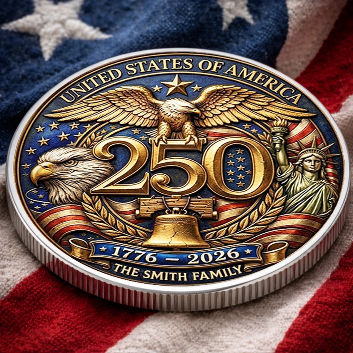 Patriotic 4th of July Family Keepsake Metal Coin Personalized American Heritage Challenge Coin Gift for Family Reunion, Independence Day & Memorial Celebration