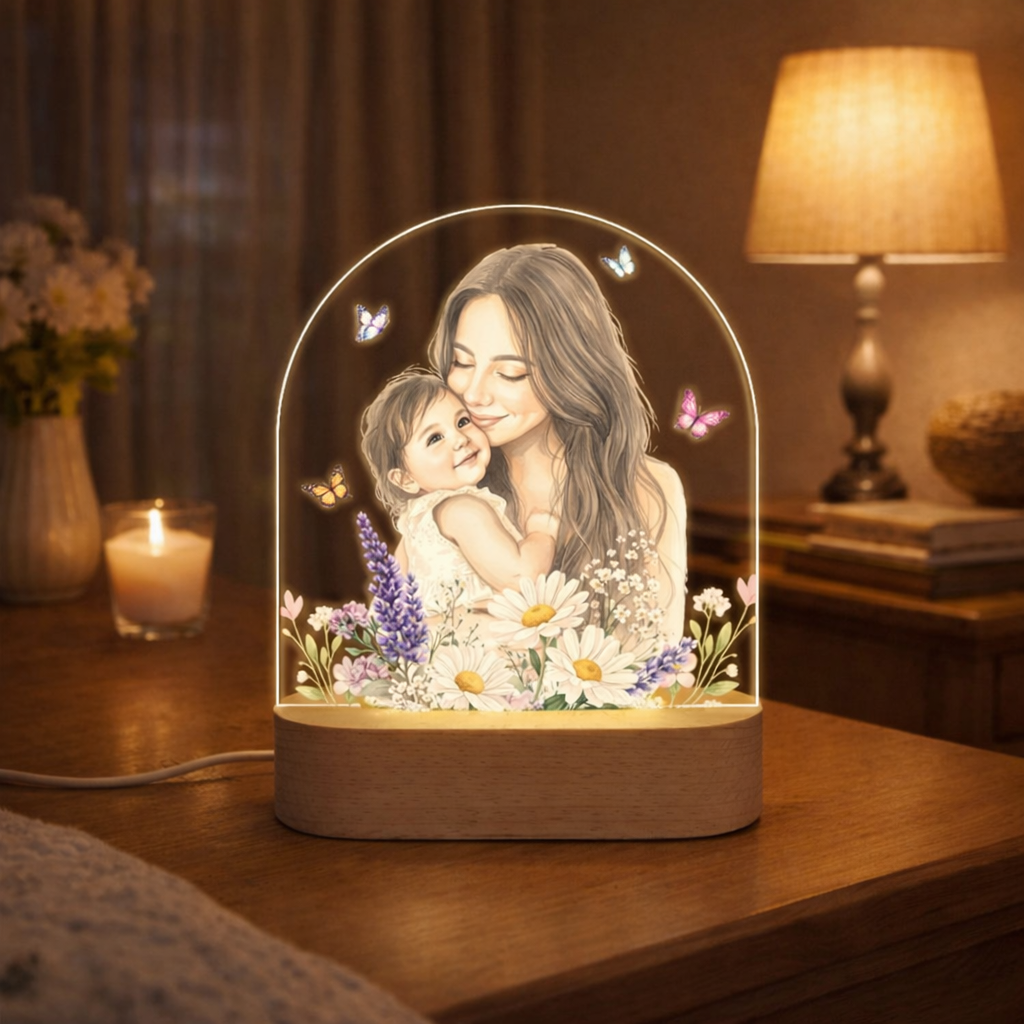 Custom Watercolor Mom Photo Night Light, Personalized Gift For Mom, Grandma, New Mom Gift, Mom Birthday Gift From Daughter, Mothers Day Gift