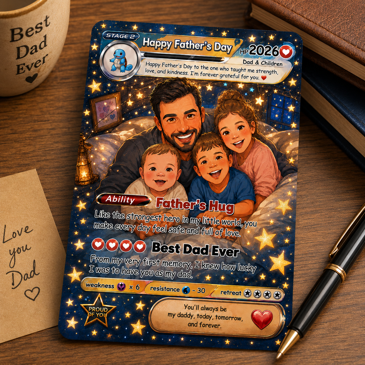 Personalized Father's Day Trading Card Custom Dad & Kids Anime Card Gift | Best Dad Ever Keepsake