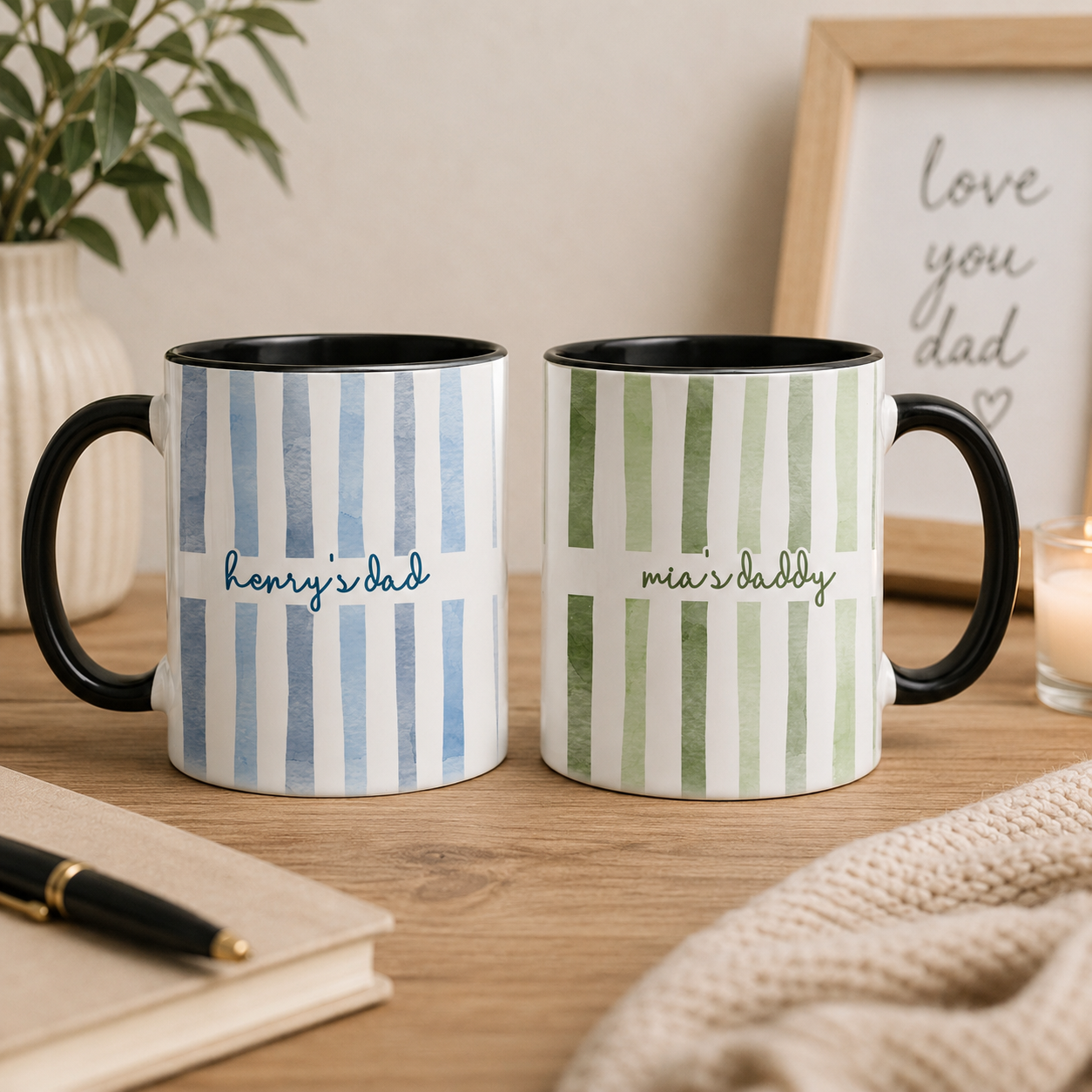 Dad Mug: Custom Striped Kids Names Coffee Cup, Father's Day Mug Gift for Daddy, First Time Dad Gifts