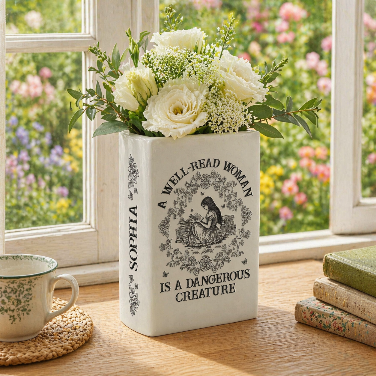 A Well-Read Woman, Personalized Ceramic Book Vase, Home Decor Gift for Book Lovers