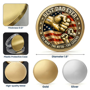 Best Dad Ever Fist Bumps With Kids' Names - Personalized Metal Coin - Gift Dad, Grandpa, Father's Day Gift, Patriotic Gift