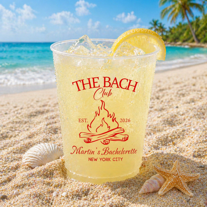 Personalized Frosted Plastic Cups, Beach Bachelorette Party Cups, Bach Club Cups, Pool Party Favor, Tropical Vacation Girls Trip Drinkware