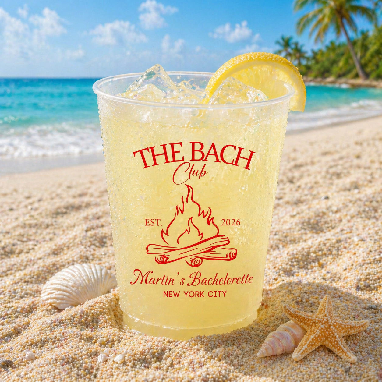 Personalized Frosted Plastic Cups, Beach Bachelorette Party Cups, Bach Club Cups, Pool Party Favor, Tropical Vacation Girls Trip Drinkware