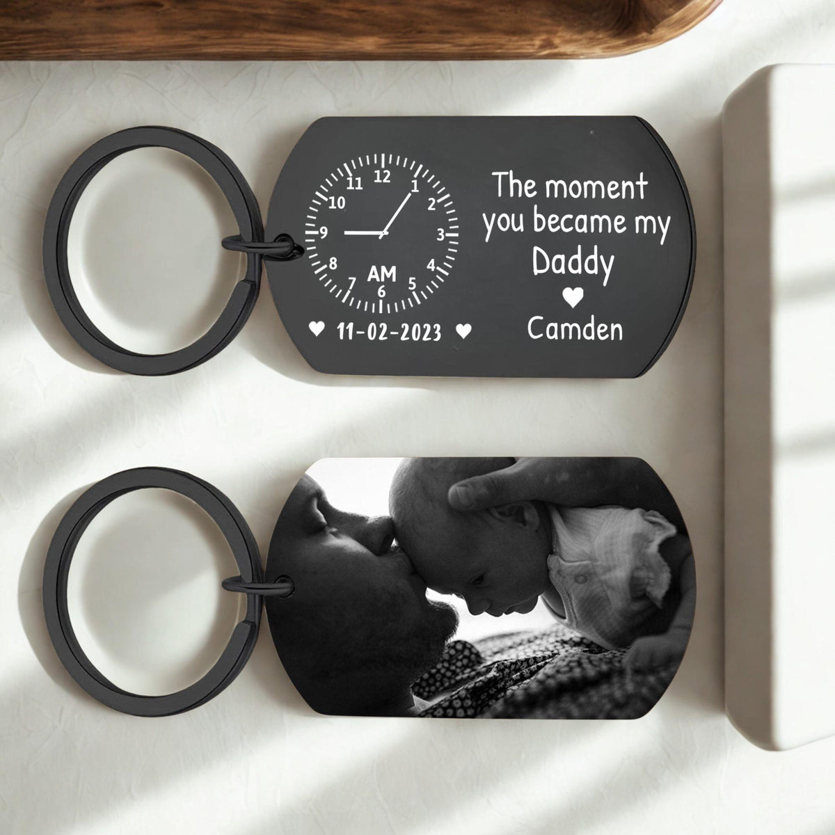 The Moment You Became My Daddy, Personalised Photo Keyring With New Born Baby Photo Gift, Gift for New Daddy,1st Father's Day Gift