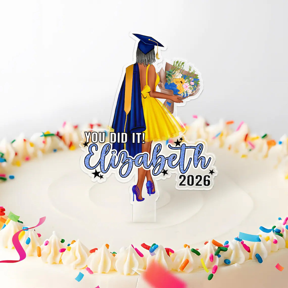 Custom Graduation Cake Topper for Girl, Personalized 2026 Senior Cake Decor, Graduation Gifts for Her