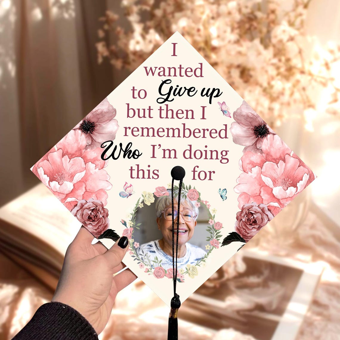 I Remembered Who I'm Doing This For, Custom Photo Memorial Graduation Cap Topper, Class of 2026 Graduation Gift